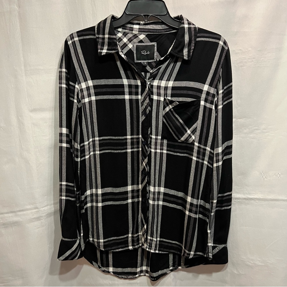 Rails Long Sleeve Flannel Button Down Black & White Plaid Size S